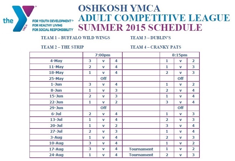 2015 Oshkosh YMCA Summer Hockey Schedule